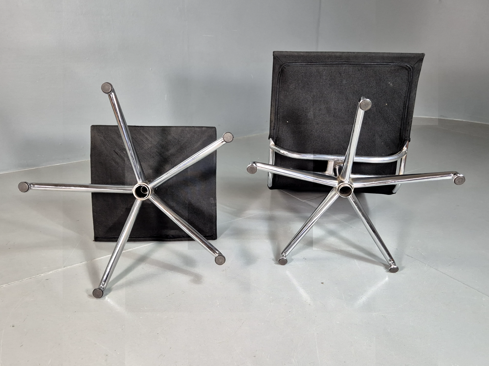 Vintage Danish Swivel Chair and Footstool Orange Chrome Retro 1980s EB7357 MSWI11