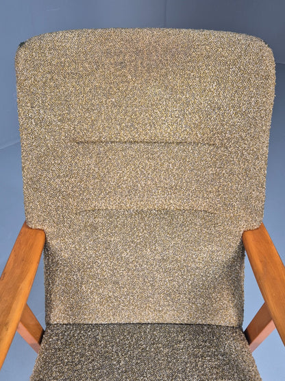 Mid Century Rocking Chair Olive Brown Wool Fabric Beech Frame 1950s EB9595 MNOR - UKDK FURNITURE