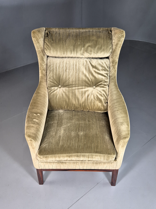 Vintage Swedish Wingback Chair Green Rosewood Bender Ikea 1960s MCM EB6997 MNOR - UKDK FURNITURE