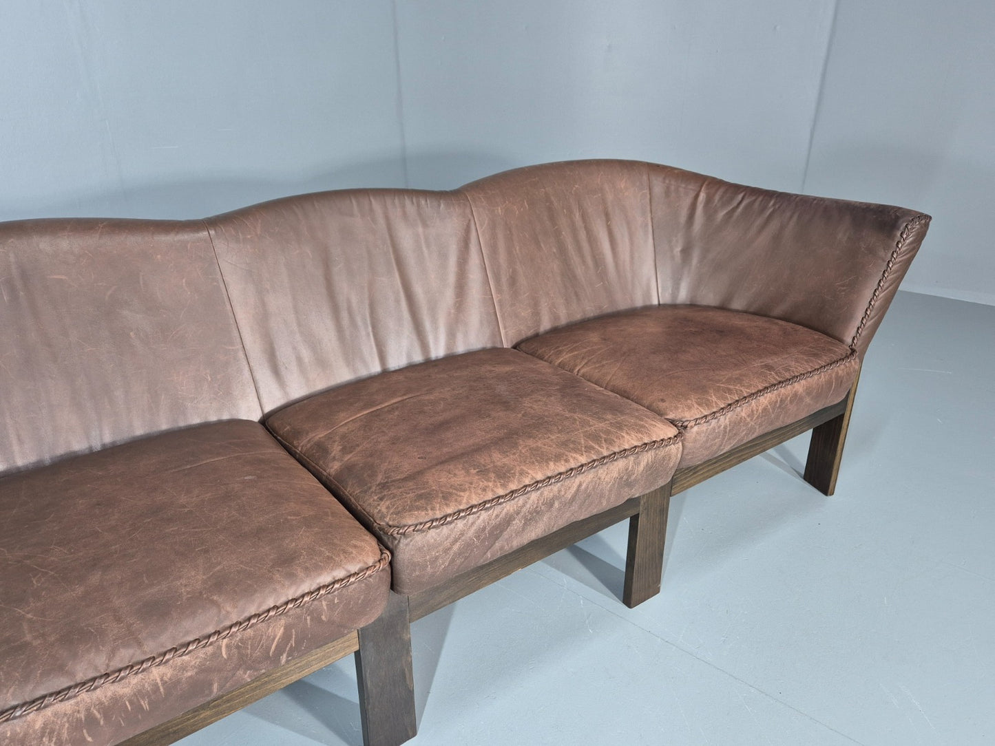 3 Seater Vintage Sofa Danish Mid Century Brown Leather 1970s Retro EB11370 M3SS3