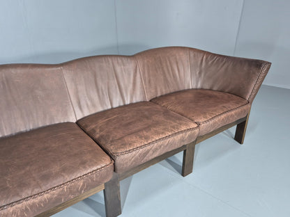 3 Seater Vintage Sofa Danish Mid Century Brown Leather 1970s Retro EB11370 M3SS3