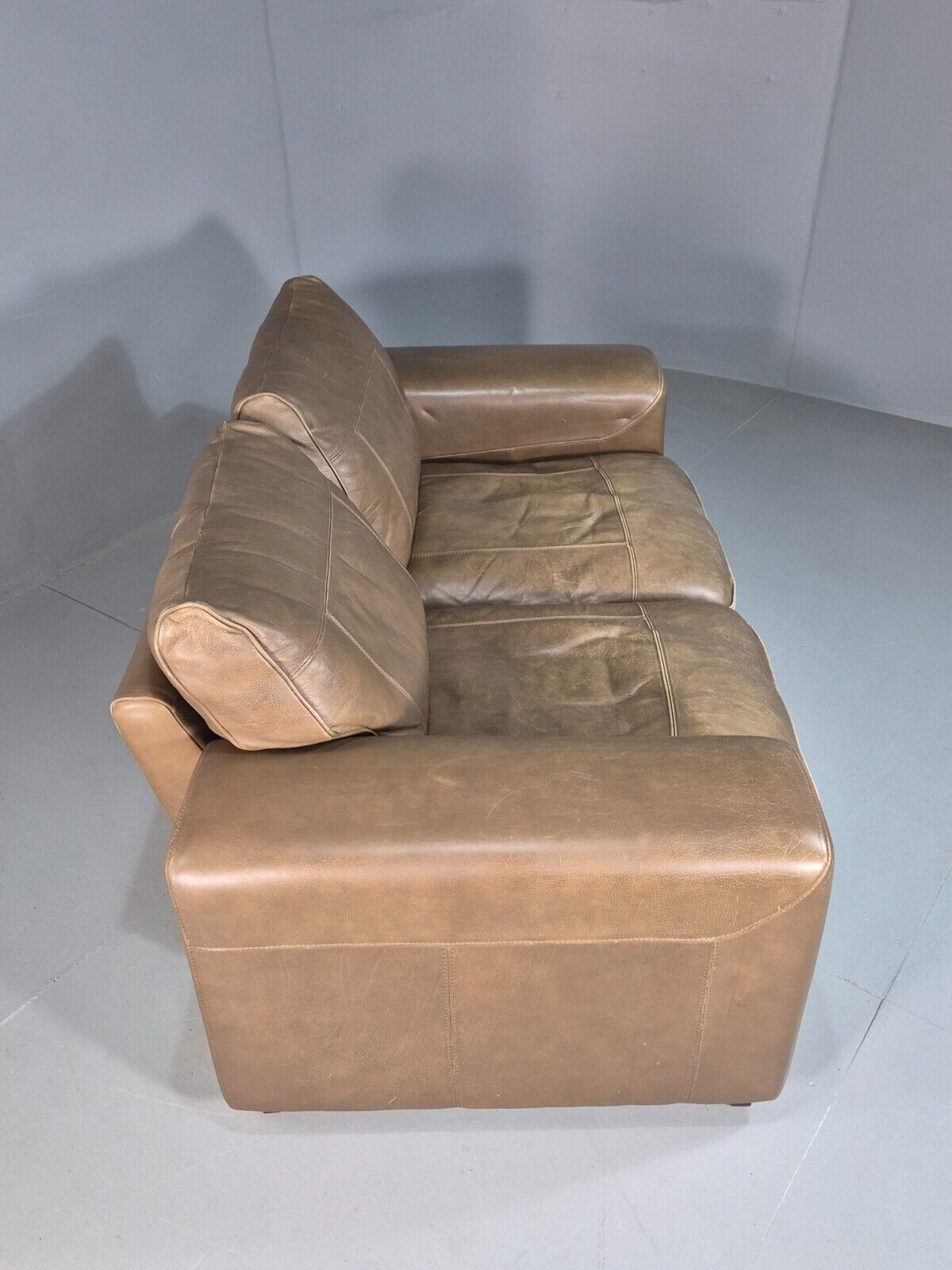 Vintage 2 Seat Sofa Taupe Leather Italian Modern Style EB8163 M2SS - UKDK FURNITURE