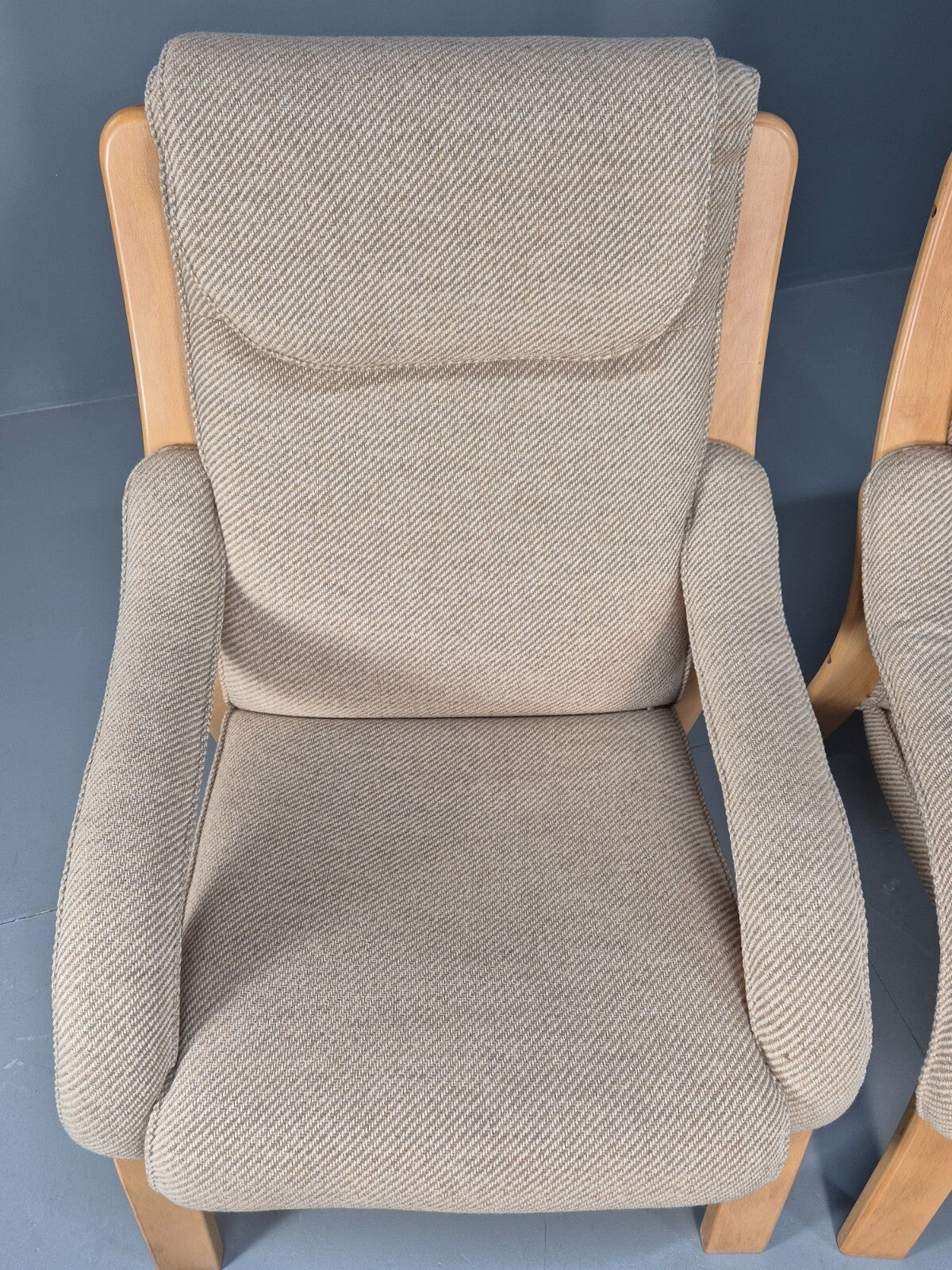 Bentwood Lounge Chairs Pair Oatmeal Fabric Beech Wood Danish Design EB9251 MBEN - UKDK FURNITURE
