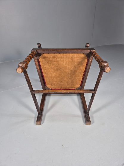 Vintage Elbow Chair Red Vinyl Oak Frame 1920s Antique EB9134 VDIN - UKDK FURNITURE