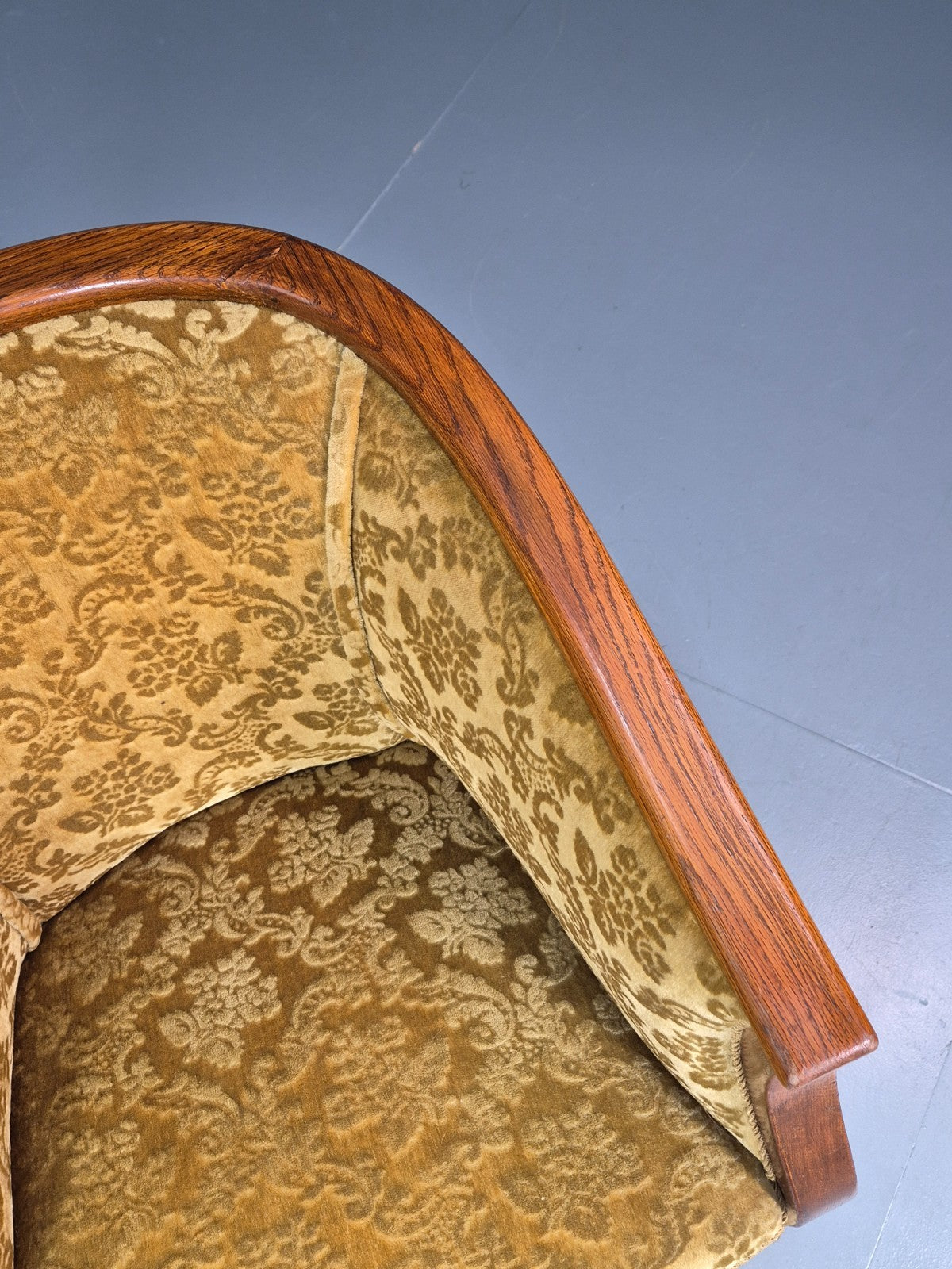 Art Deco Tub Chair Danish Vintage Gold Moquette Tassels Oak Frame  EB10753 VCLO5