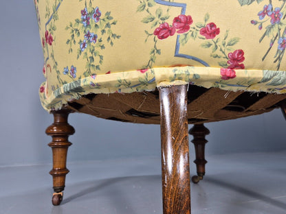 Pair Vintage Danish Floral Print Antique Tub Chairs Walnut Legs EB9012 VCLO - UKDK FURNITURE