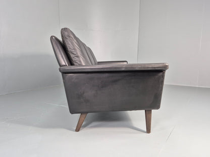 Vintage 1960s 3 Seat Sofa Danish Mid Century Design Black Leather EB10068 M3SS13