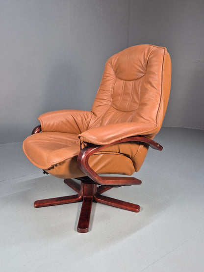 Vintage Tan Leather & Vinyl Swivel & Reclining Chair Danish Retro EB9265 MSWI - UKDK FURNITURE