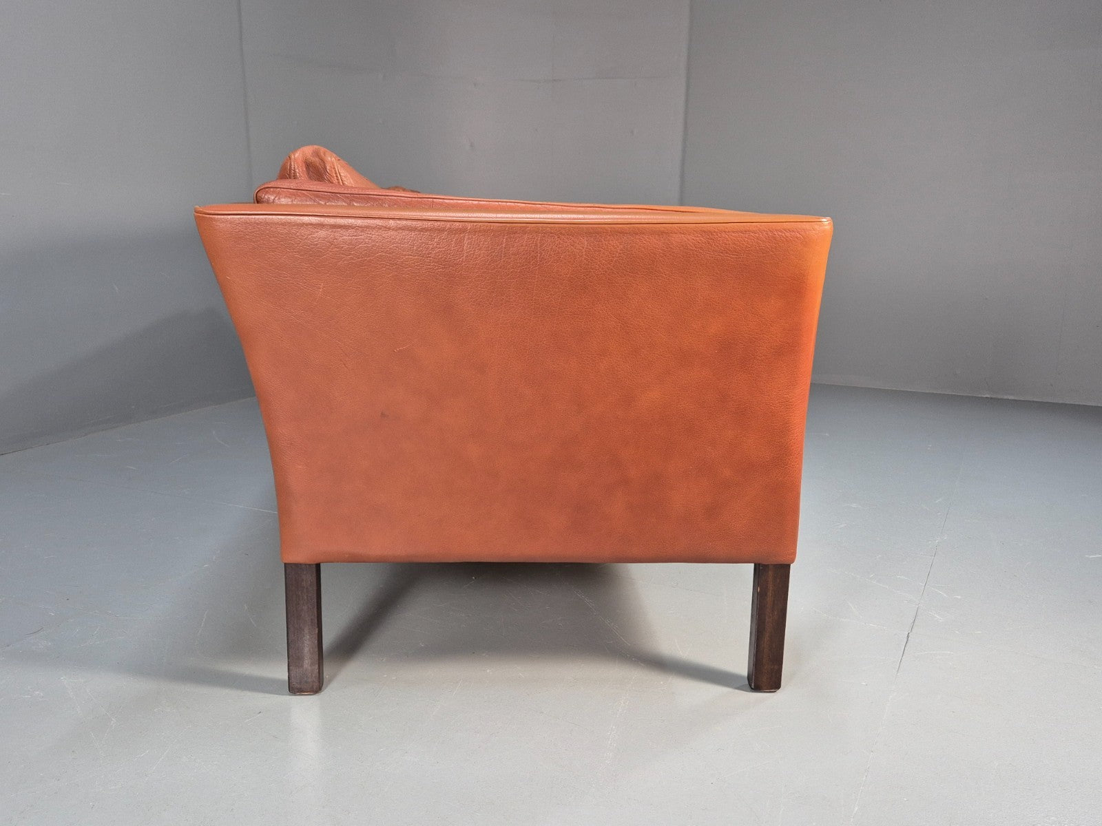 MidCentury Three Seater Sofa Tan Leather Vintage Danish Retro 1970s EB10721 M3SS11