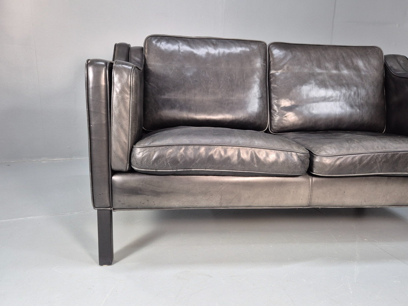 Vintage Stouby Eva Two Seater Sofa Black Leather Mogensen 1980 EB10111 M2SS2