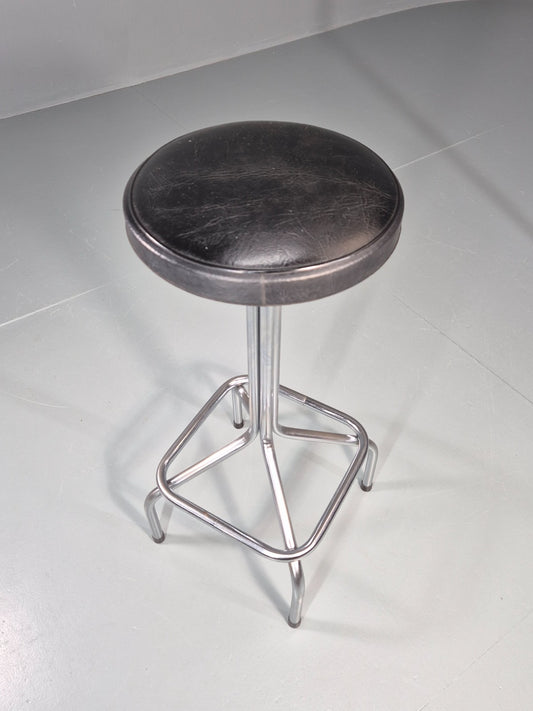 Vintage 1980s Bar Sttol Chrome and Black Vinyl Bauhaus Retro EB11275 MDIN1