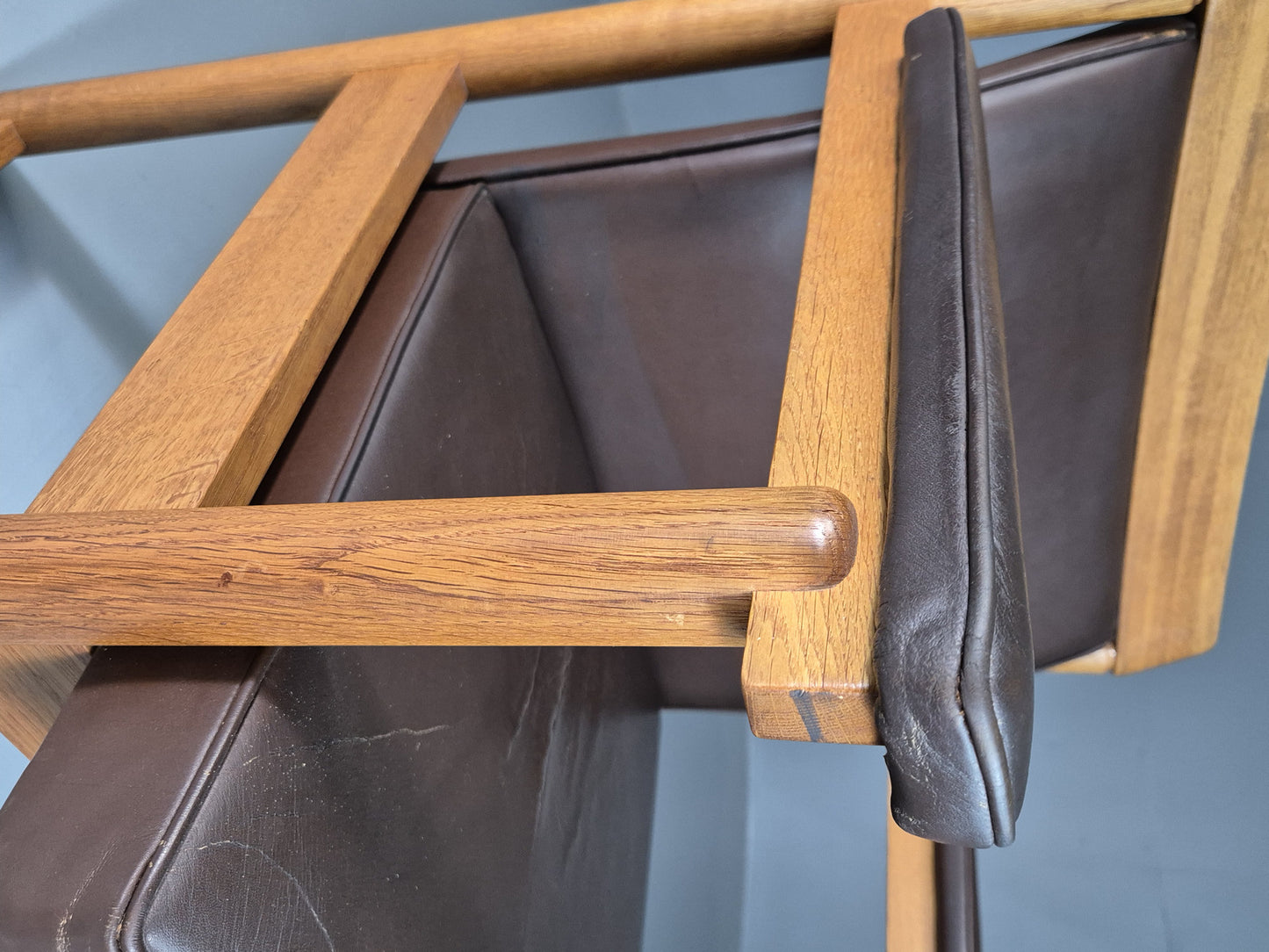 EB7165 Vintage Swedish Elbow Chair Brown Leather Oak 1960s Retro MCM MNOR - UKDK FURNITURE