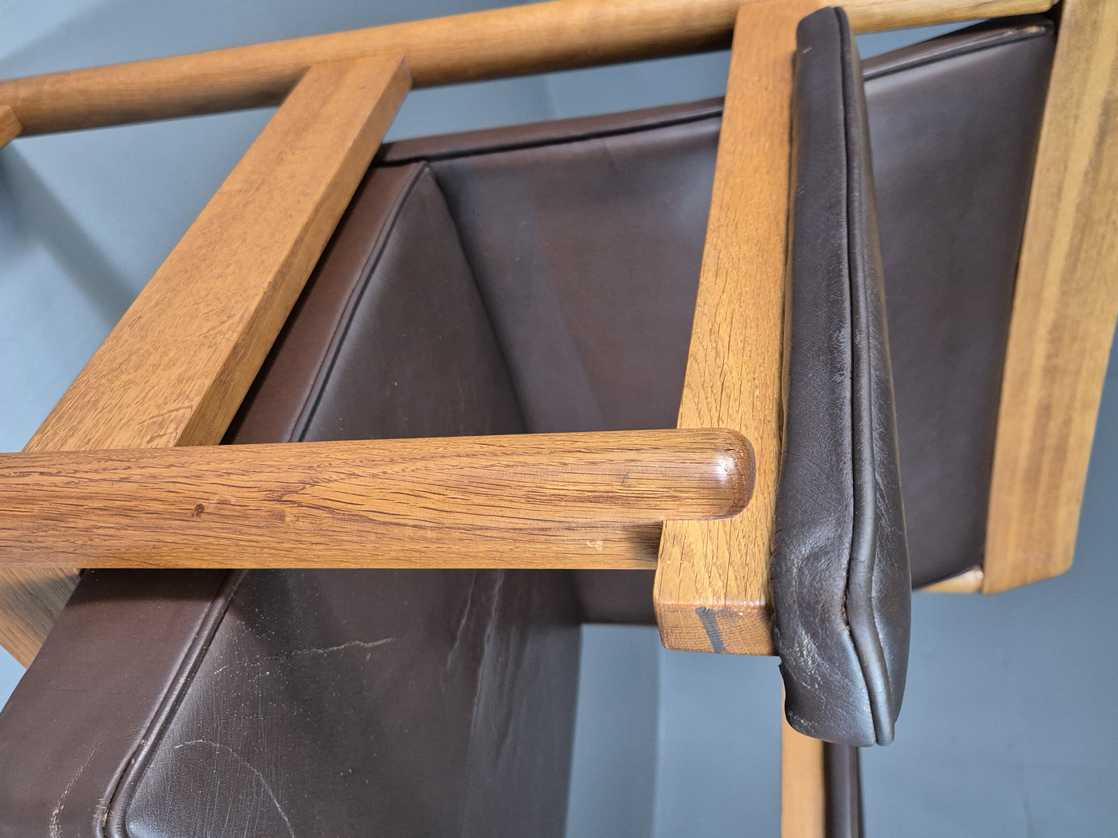 EB7165 Vintage Swedish Elbow Chair Brown Leather Oak 1960s Retro MCM MNOR - UKDK FURNITURE