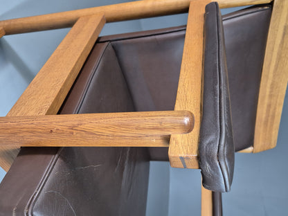 EB7165 Vintage Swedish Elbow Chair Brown Leather Oak 1960s Retro MCM MNOR - UKDK FURNITURE