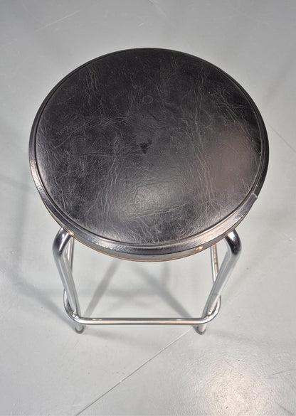 Vintage Bar Stool Black Vinyl and Chrome 1980s Bauhaus style Retro EB11274 MDIN5