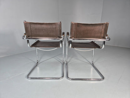2 Bauhaus Style 1980s Chairs Leather and Chrome Retro Art Deco EB10980 MNOR11