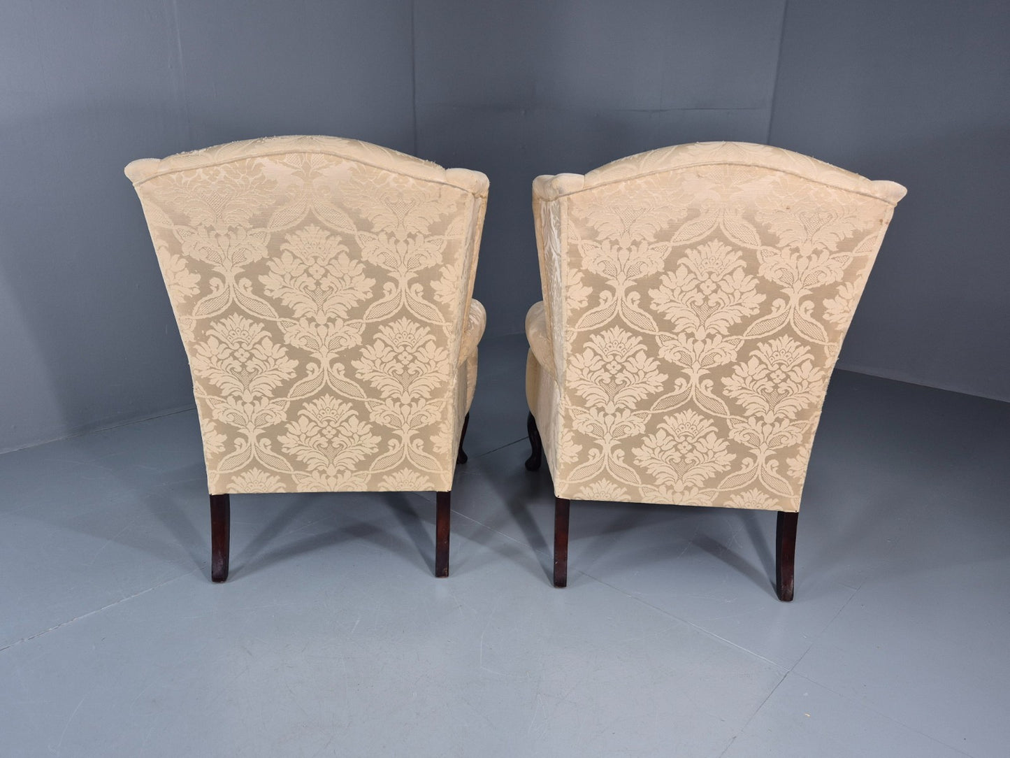 Georgian Style Wingback Armchairs Pair Gold Floral Fabric EB10934 VCLO13