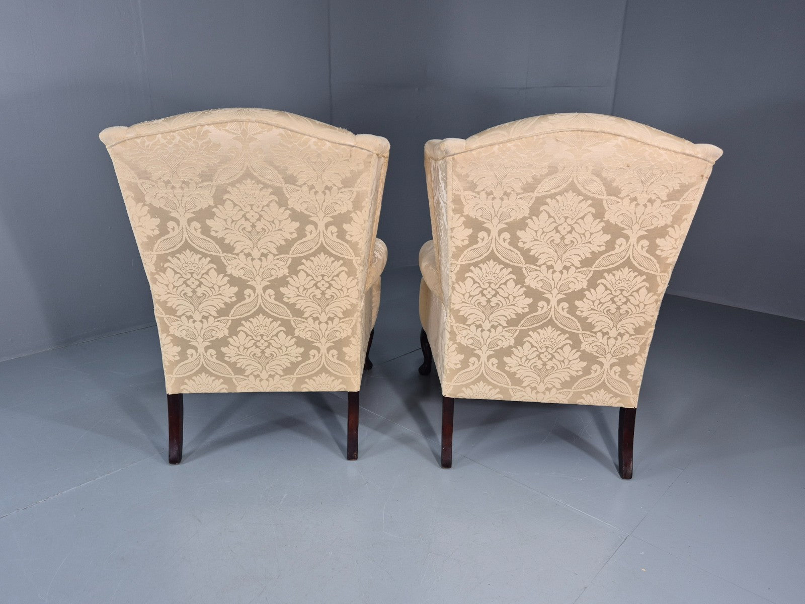 Georgian Style Wingback Armchairs Pair Gold Floral Fabric EB10934 VCLO13