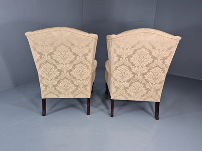 Georgian Style Wingback Armchairs Pair Gold Floral Fabric EB10934 VCLO13