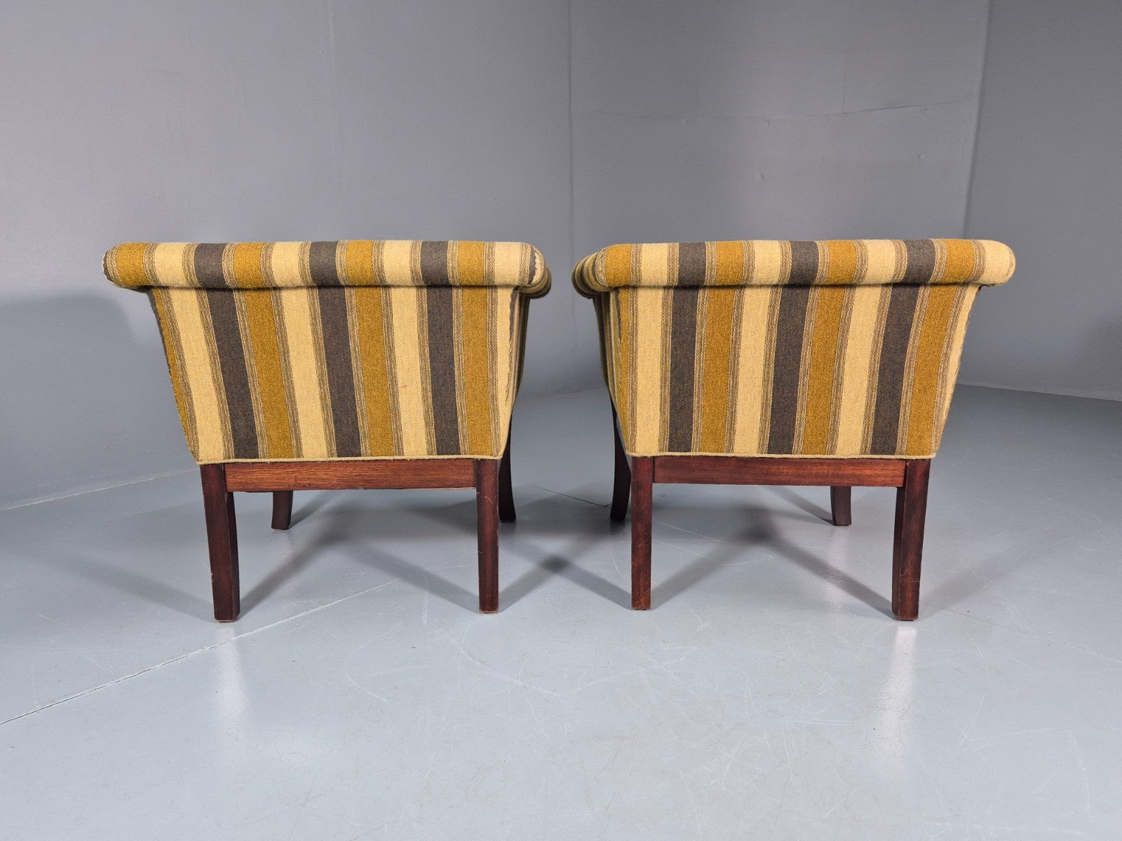 2 Art Deco Danish Lounge Chair Mahogany Frame 3 Green Stripe 1940s EB10748 VCLO9