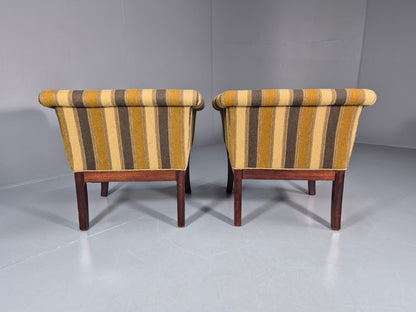 2 Art Deco Danish Lounge Chair Mahogany Frame 3 Green Stripe 1940s EB10748 VCLO9