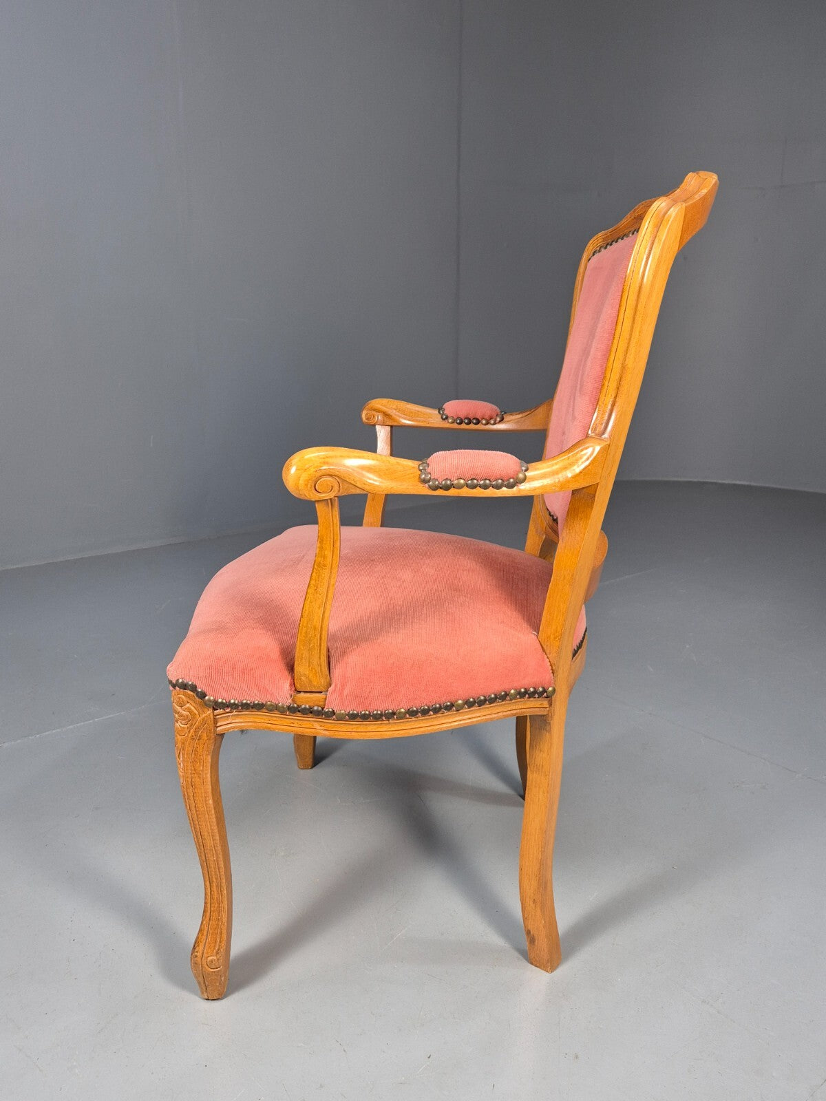 Vintage French Rococo Armchair Pink Velour Danish Repro 1970s EB9627 VCAR - UKDK FURNITURE