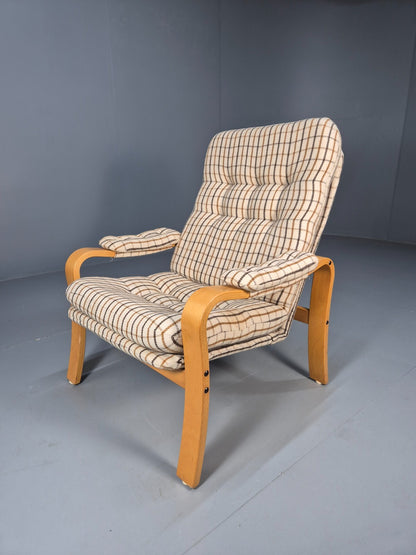 Vintage Danish Bentwood Lounge Chair Cream Wool Upholstery 1980s MCM EB9246 MBEN - UKDK FURNITURE