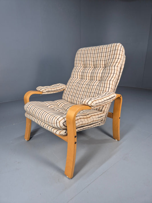 Vintage Danish Bentwood Lounge Chair Cream Wool Upholstery 1980s MCM EB9246 MBEN - UKDK FURNITURE