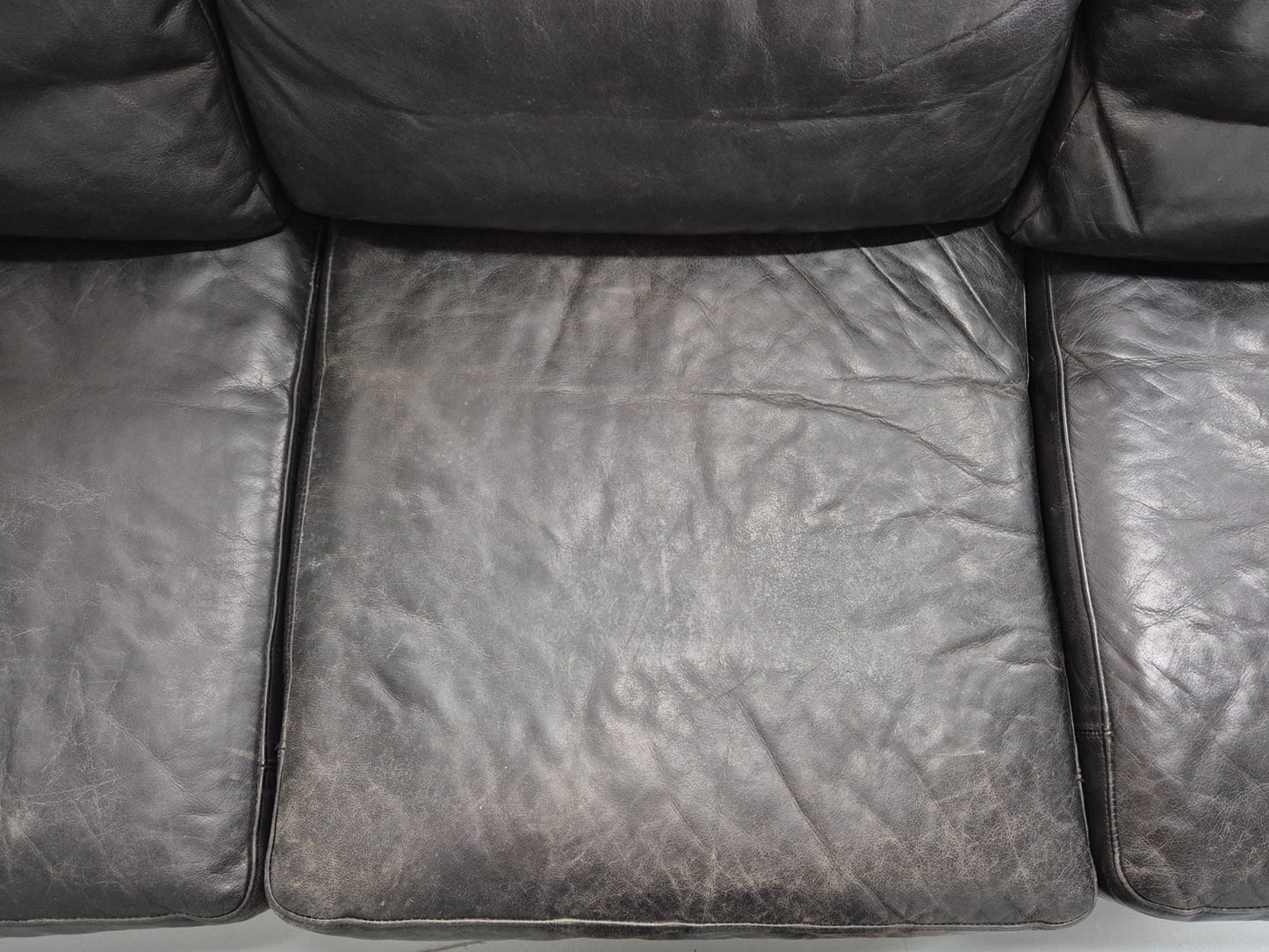 Vintage 3 Seat Sofa Danish Black Leather 1980s Retro EB8626 M3SS17