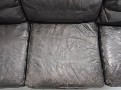 Vintage 3 Seat Sofa Danish Black Leather 1980s Retro EB8626 M3SS17
