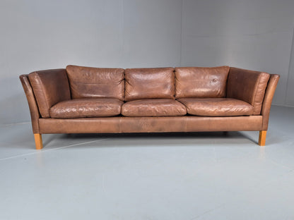 Mid Century Three seater Sofa Brown Leather Vintage Danish 1970s EB10077 M3SS7