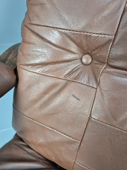 Vintage Danish Bentwood Lounge Chair Brown Leather Buttoned 1970s EB9486 MBEN - UKDK FURNITURE