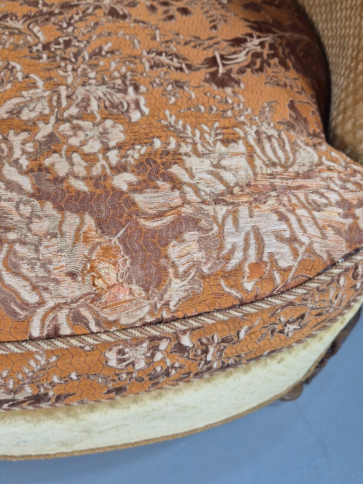 Antique Danish Gold Tub Chair Art Deco Carved Mahogany Feet EB8052 VCLO - UKDK FURNITURE