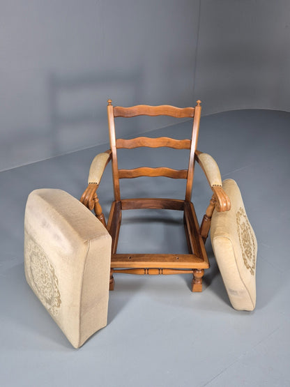 Vintage Danish Oak Frame 1970s Lounge Chair Gold Floral Upholstery EB9658 VCLO - UKDK FURNITURE