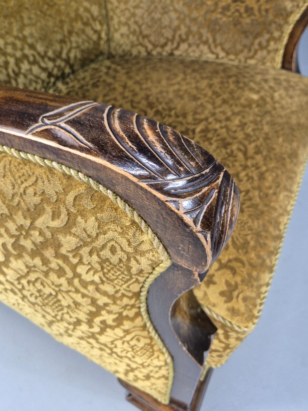 Vintage Danish Lounge Chair Gold Moquette Wood Frame 1920s Art Deco EB8975 VCLO - UKDK FURNITURE