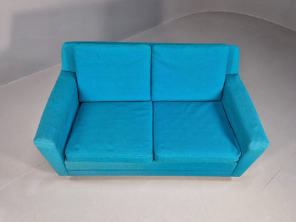 Vintage Danish 2 Seat Sofa Blue Wool Sled Base 1960s MCM Retro EB1372 M2SS - UKDK FURNITURE