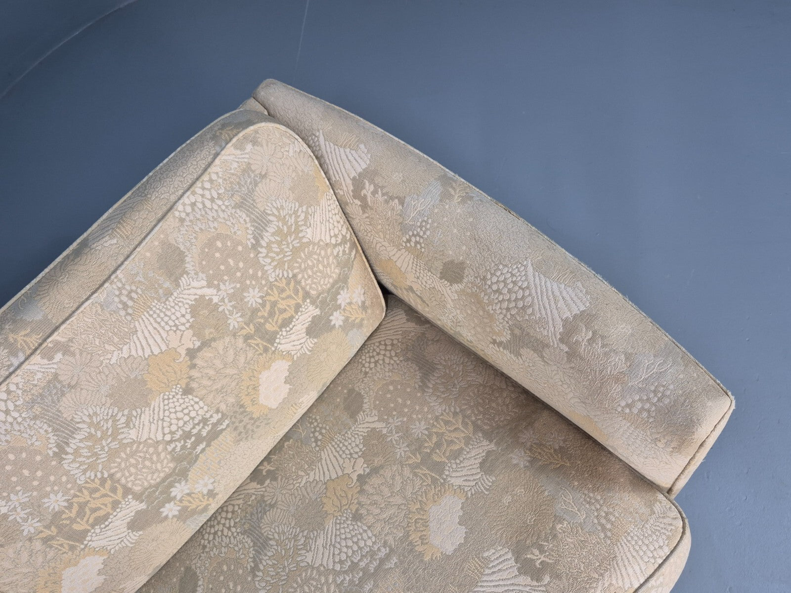 Vintage Danish 3 Seat Sofa Mid Century Shape Floral Cream Cotton 70s EB9579 M3SS - UKDK FURNITURE