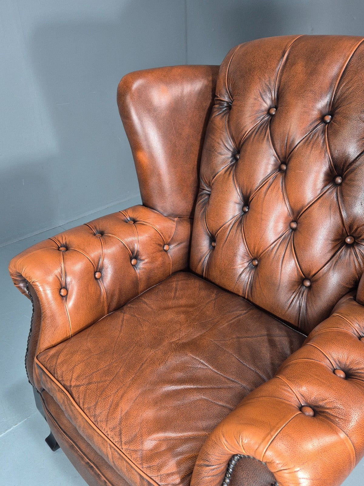 Vintage Leather Wing Back Club Chair  Denmark Chesterfield Style  EB10732 VLEA19