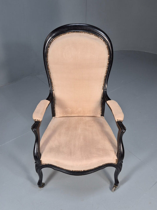 Antique Danish Cream Suede Horseshoe Backed Chair With Castors EB8450 VCLO - UKDK FURNITURE