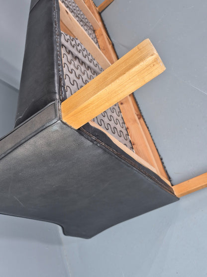 Vintage 3 Seat Sofa Black Leather Danish 1980s Retro Mid Century EB10479 M3SS13