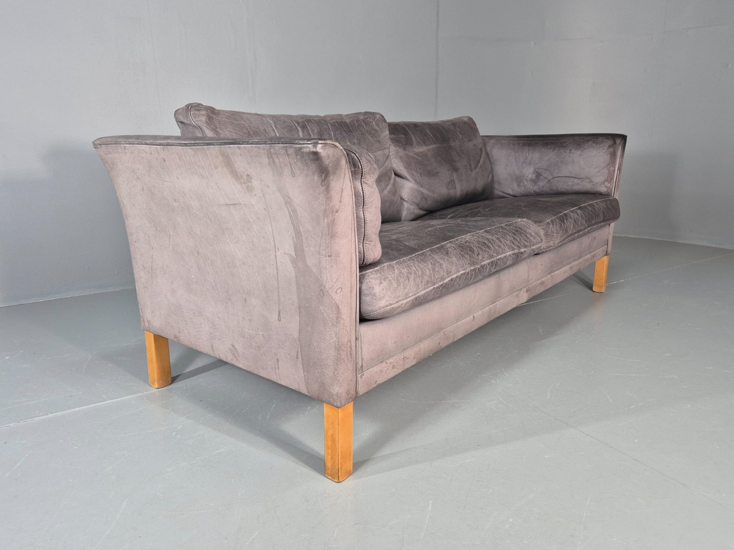 Vintage Mogens Hansen 2.5 Seat Settee Grey Leather 1980s Retro EB11644 M3SS13
