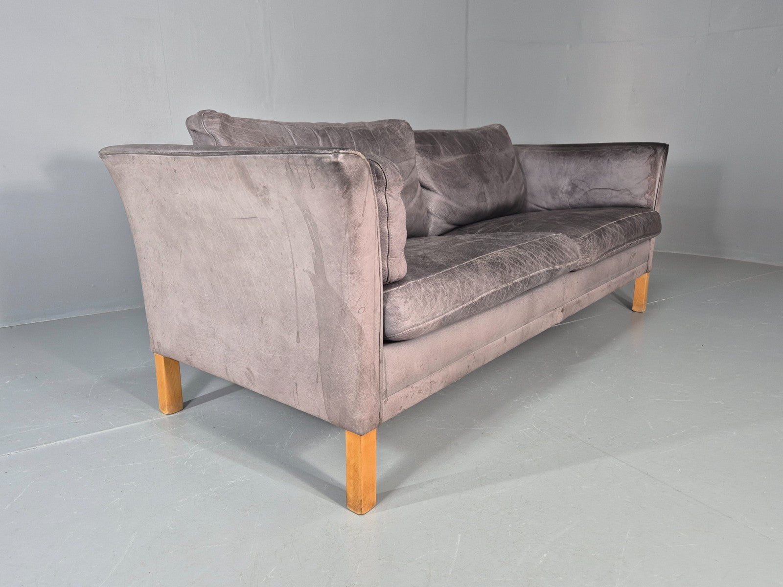Vintage Mogens Hansen 2.5 Seat Settee Grey Leather 1980s Retro EB11644 M3SS13