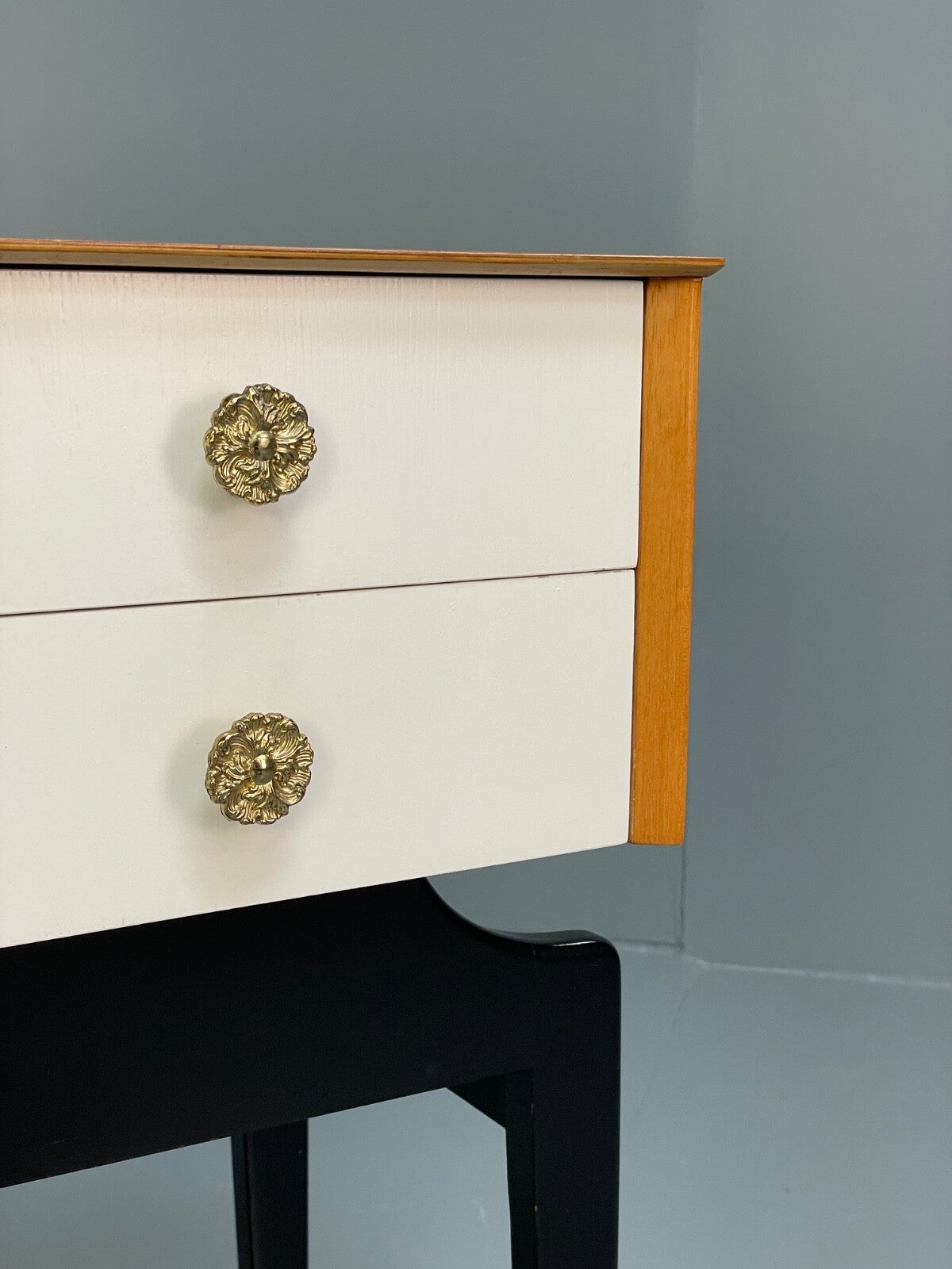Vintage G Plan Oak Bedside Table 1950s Mid Century Black White Paint EB9814 MWOO - UKDK FURNITURE