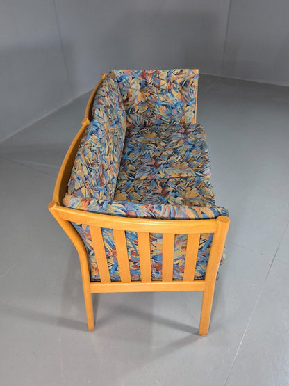 Vintage Danish 2 Seat Sofa Blue Floral Beech Frame 1980s Retro EB7453 M2SS - UKDK FURNITURE
