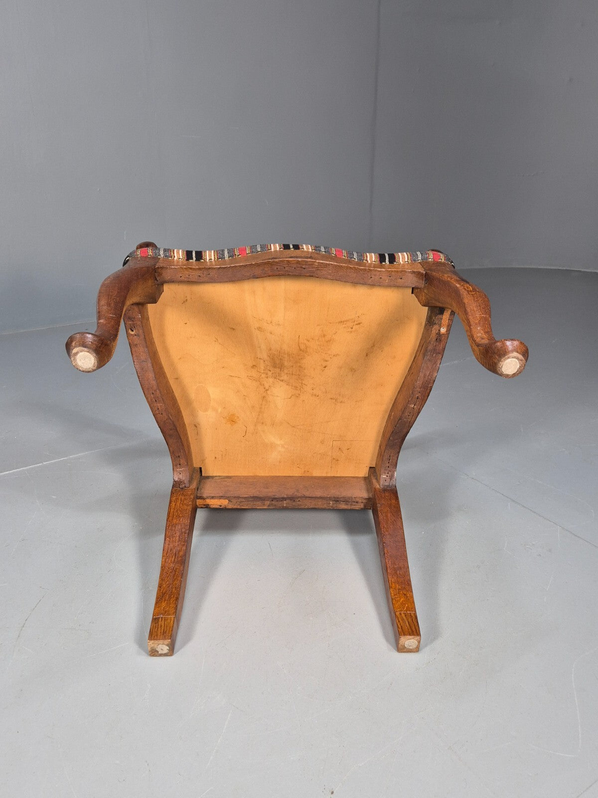 Vintage Danish Antique Armchair Early C20th Oak Frame Striped Wool EB8915 VCAR - UKDK FURNITURE