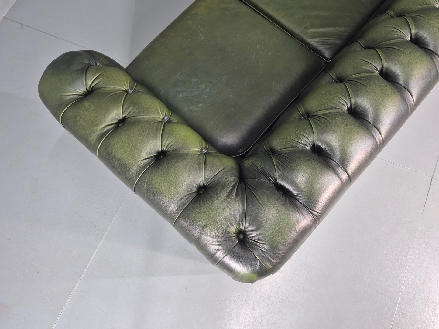 3 Seater Chesterfield Sofa Green Leather Studded Vintage EB11027 VCHE22