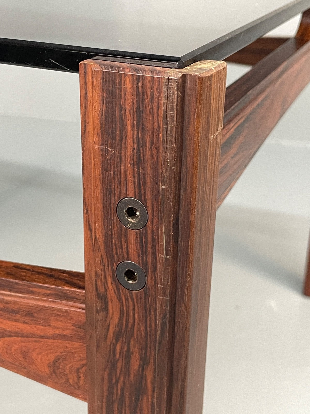 Vintage 1960s Coffee Table Smoked Glass Wood Swedish Mid Century EB11195 MWOO14