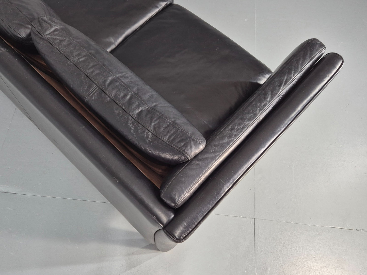 Vintage 3 Seat Sofa Danish Black Leather Mid Century Retro 1980s  EB10471 M3SS16