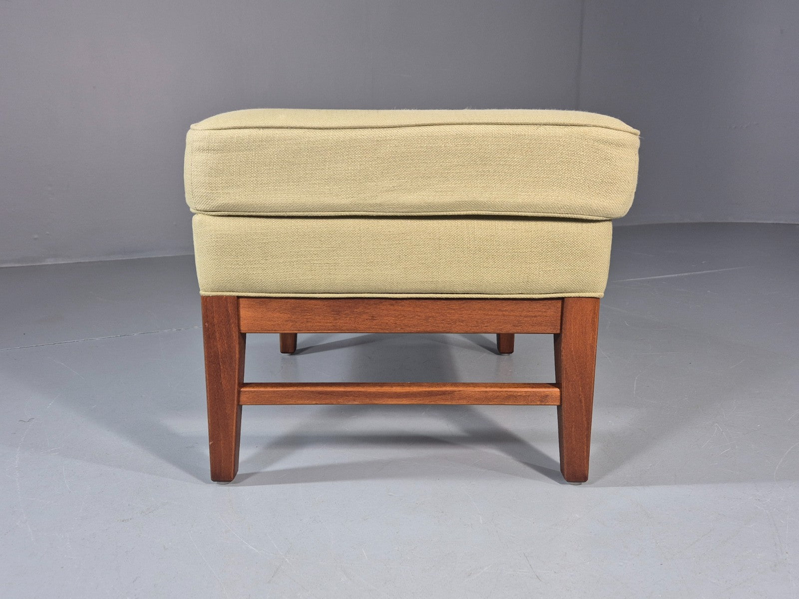 Mid Century Footstool Danish Vintage Green Wool Teak Frame 1970s EB11034 MFOO3