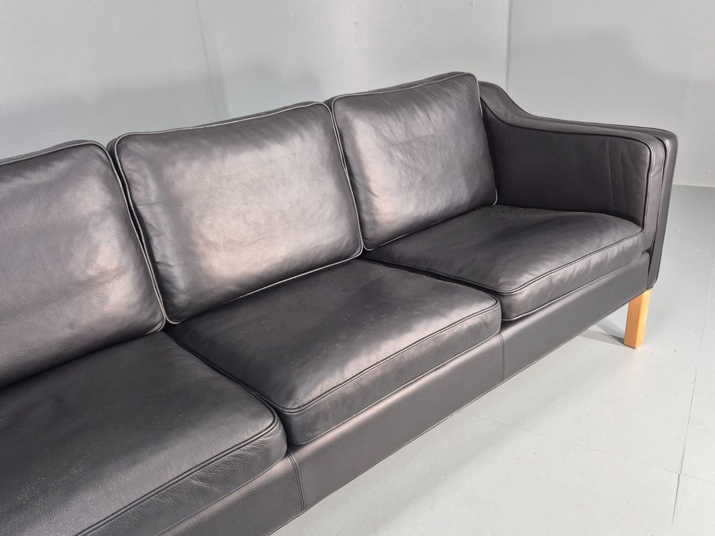 Vintage 3 Seater Sofa Danish Black Leather Mid Century Retro 1980s  EB10469 M3SS3